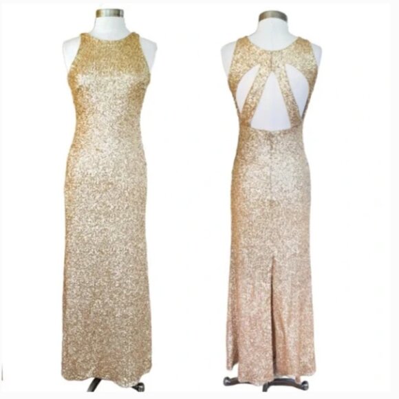 Sorella Vita Prom Bridesmaid Black Tie Ivory Gold Sequin Gown Leg Split Size 18 - Picture 3 of 8
